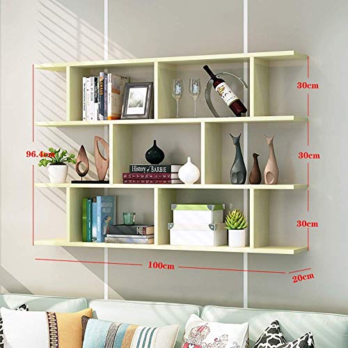 Htllt Storage Shelf Floating Shelves Shelf, Bookshelf Wall Shelf Wall Hanging Wall Locker Bedroom Wall Creative Lattice Living Room Wine Rack Wall Cabinet Wall Cabinet 100 20 96.4Cm,White Maple #TOP1