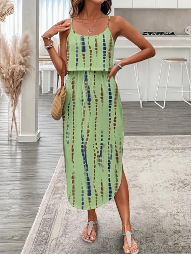 Image of RoseSeek Women's Spaghetti Strap Tie Dye Cami Sun Dress Beach Midi Summer Dresses Resort Wear Vacation Outfits