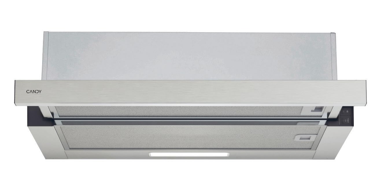 Candy CBT6130/3X, Campana telescopica 60 cm, 2 livelli di potenza, 125 W, 264 M3/H, filtri in carbonio, pannello alluminio antigrasso, illuminazione LED, 53/60DB, classe B, acciaio inossidabile