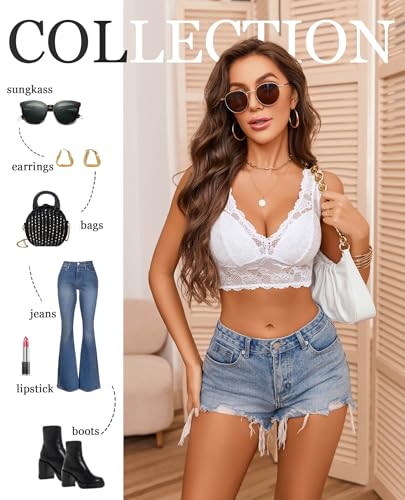 Image of Avidlove Womens Bralettes Wireless Lace Camisole Top Unlined Longline Bralette Plung Under Outfit Sexy Sexy Undershirt Lingerie White