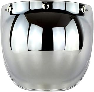 Gigicloud Flip Up Down Shield Visor Lens, Retro 3-Snap Sunscreen Sun Shield Visor Bubble Mirro for Motorcycle Face Helmets,Silver