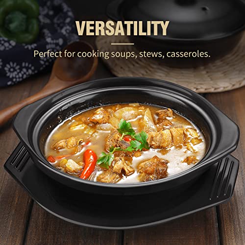 MDEOOSKY 1 Pc Glazed Ceramic Casserole, Clay Pot Rice Sandpot for Open Flame Cooking Suitable for Making Noodles, Stir-frying Moodles, Balck - Thumbnail 4