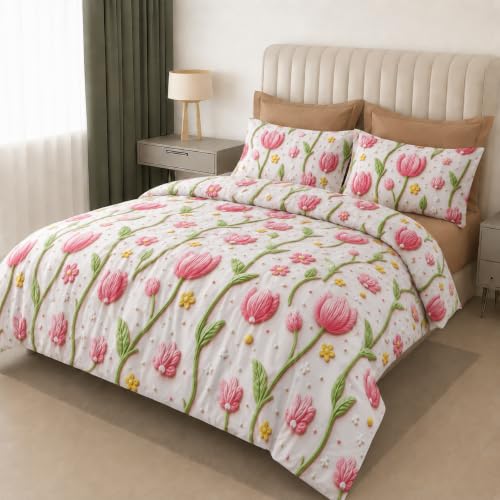 Image of DECOR2ADMIRE 300 TC Premium 7D Print Super King Size Cotton Bedsheet Set with 2 Pillow Covers | Ultra Soft 108 inch x 108 inch | Elegant Floral Designs (Soft Pink Floral)