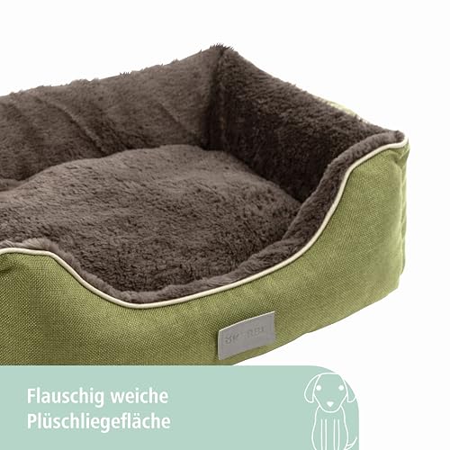 Kerbl Pet Kuschelbett Samuel, Hundebett, Katzenbett, grün, dunkelgrau, 50x40x15cm, Polyester, Hunde, herausnehmbares Wendekissen, waschbar bei 30°C