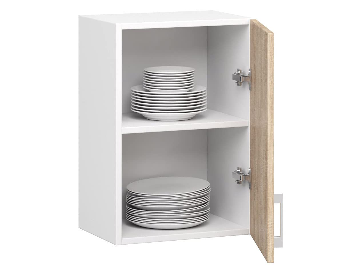 AKORD Armario de Pared de Cocina W40, Sistema Lima, Blanco, 40 cm, 1 Puerta, Roble Sonoma, Mate, 2 estantes, 40x30,5x58 cm