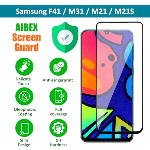 Image of AIBEX Tempered Glass for Samsung F41 / Samsung M31 / Samsung M21 / Samsung M21S |9H Hardness|Anti-Glare & Anti-Fingerprint|Water Resistant|Edge-to-Edge Full Screen Protector|Bubble-Free