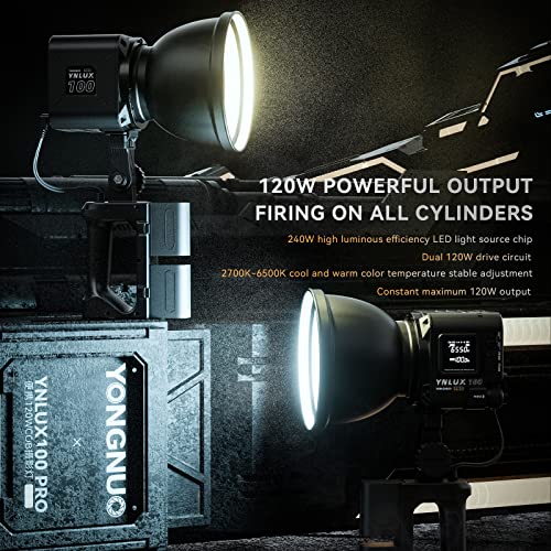 Image of Yongnuo YNLUX100 Pro Handheld Continuous Output Lighting, 120W COB LED Video Light with Bowens Mount, 2700-6500K Bi-Color CRI95+ Wireless Remote, for Portrait Wedding Outdoor Shooting YouTube Videos
