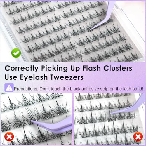 Image of MAYCREATE 120Pcs Self Adhesive Eyelashes, Clear Band 11mm Lash Clusters Kit, Natural Pre-Glued Eyelash Cluster, Invisible Band Reusable Eye Lashes with Tweezers