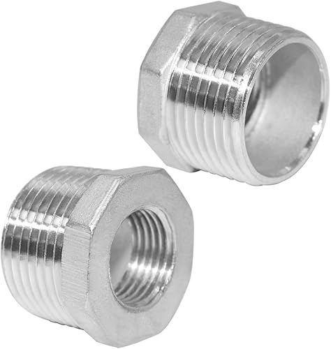 Joywayus Reductor de buje de cabeza hexagonal de acero inoxidable, montaje de tubería 1 NPT macho × 1/2 NPT hembra (paquete de 2)