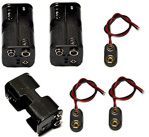 LAMPVPATH 3 Pcs 4 x 1.5V (6V) AA Battery Holder Leads with 3 Pcs 9V I Type Snap Connector Plastic...