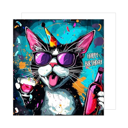 Carte D’anniversaire Humour Chat – Format 17x11,5 Cm Avec Enveloppe – Qualité Supérieure Imprimée En Allemagne – Sans Texte à L’intérieur