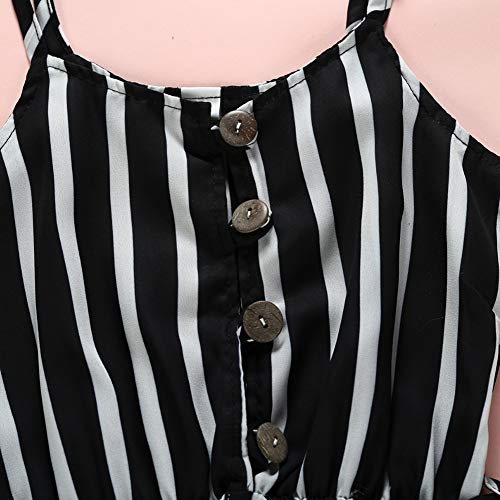Toddler Kid Baby Girl Strap Sleeveless Romper Halter Stripe Jumpsuit Bodysuit Playsuits Infant Summer One Piece Outfits(Stripe Black,120（5-6X）) #TOP3
