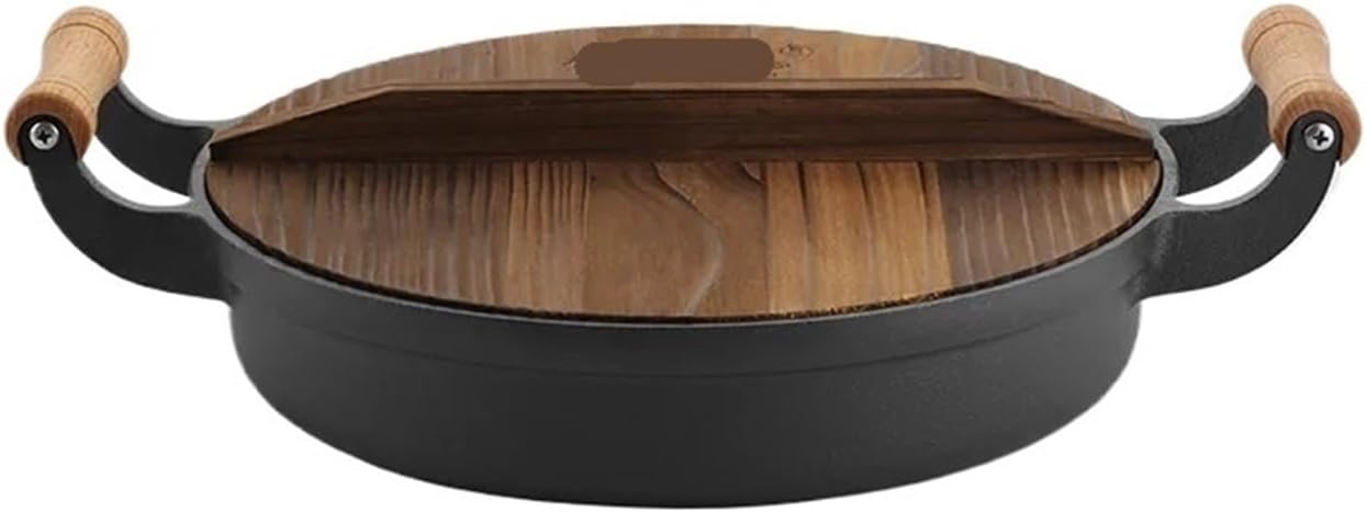 Household Uncoated Pancake Pan Doubleear Thickened Cast Iron Flat For Pot Induction Cooker Dedicated Gas Stove(Fir cover,31cm)