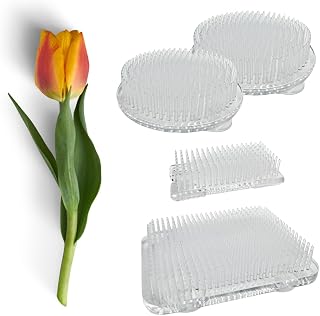 Reusable Clear Plastic Floral Frogs with Strong Suction Cups, 4-Pack Flower Holder Pins – Circular & Rectangular Shapes for Secure, Stable Arrangements and Easy Reuse