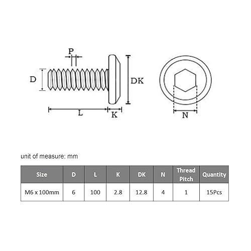 Miniatura 7 de VGBUY M6-0.039 x 3.150 in, 18 tornillos hexagonales de cabeza plana, tornillos métricos M6, acero inoxidable 304 18-8, chapado en zinc negro, rosca