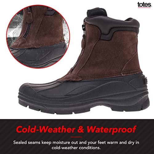 Totes Men's Cold Weather Front Zipper Closure Tornado Waterproof Insulated Mid-Calf Winter Boots, Brown, 11 #TOP4