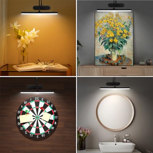 Image of HEAGEERO Picture Light Battery Operated,Timer and Dimmable Wireless Accent LightMetal Picture Lights for Wall, Remote Wall Light for Display, Art,Dartbord-Black.