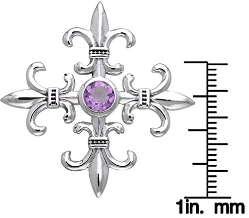 Sterling Silver and Amethyst Croix La Me'Re Fleur De Lis Pendant on 18 Inch Chain Necklace3