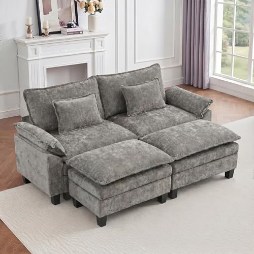 Image of IPKIG 82.3 inch Modular Cloud Couch with Storage, U Shaped Sectional Sofa with Ottoman & Pillow, Chenille Deep Seat Sectional Couches for Living Room, Apartment, Grey