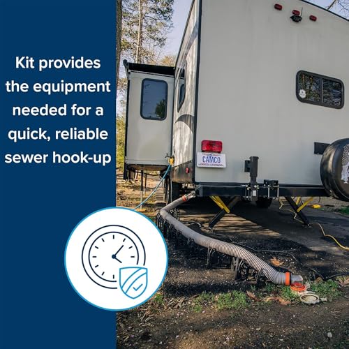 Camco Rhino X 20-Ft Camper/RV Sewer Hose Kit - (2) 10-Ft Heavy Duty RV Septic Hoses - Designed to Hold Shape & Stay in-Place - Includes 4-in-1 RV Adapter & 360° Swivel RV Sewer Hose Fittings (39390) by Camco - Image 4