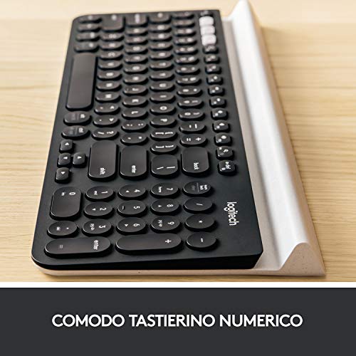 Logitech K780 Tastiera Wireless ‎‎2.4 GHz e Bluetooth Multidispositivo per Windows, Apple, Android o Chrome, PC/Mac/Laptop/Smartphone/Tablet, Layout Italiano QWERTY, Grigio ‎Scuro/Bianco