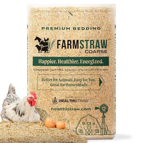 HealthiStraw FarmStraw Coarse Cut 3 cu ft (25lb) Expands up to 10+ cu ft – All-Natural, Wheat Straw Chicken Bedding for Clean, Dry, Odor-Free Coops, Dust-Free, Insulative, Absorbent – Sustainable