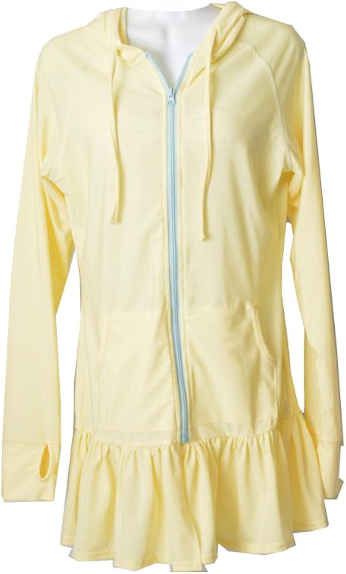 Amazon Co Jp Uvカット ラッシュガード フリル付き パーカー ワンピースタイプ 無地 水着 ロング Yellow Mint スポーツ アウトドア