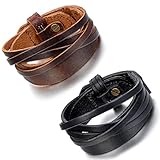 Cupimatch, 2 Stück, braunes, schwarzes, breites Lederarmband für Herren und Damen