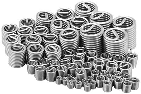 Walfront 60pcs Stainless Steel Wire Thread Repair Insert Assortment, M3 M4 M5 M6 M8 M10 M12 Helicoil Type Free Running Wire Thread Repair Insert Kit