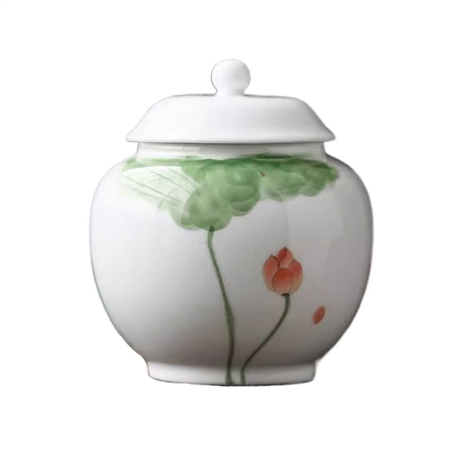 Hhaoran-9868 Ceramic Tea Canister Retro Zen Lotus Pattern Ceramic Tea Canister Household Premium Storage Exquisite Warehouse Food Canisters for Kitchen