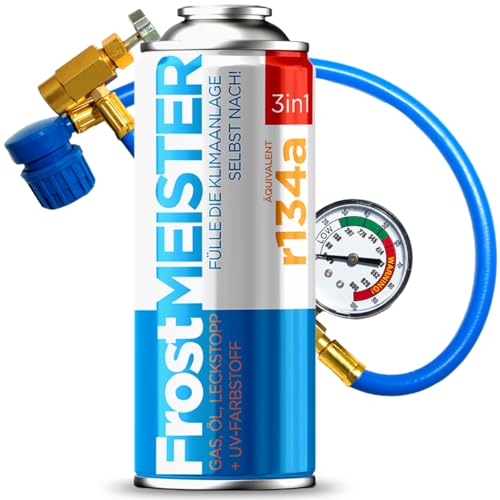 FrostMEISTER 3-in-1 Car Air Conditioning Recharge Kit (400ml) - R134a Replacement Gas & Oil for Vehicles (19952016) - Easy DIY AC Refill Eco-Friendly & Safe + HOSE