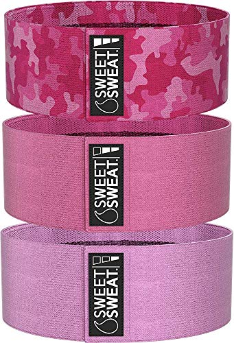 Image of Sweet Sweat Hip Bands with 3 Levels of Resistance | Non-Slip Fabric Booty Bands for Squats & Lunges | Includes Free Mesh Carrying Bag