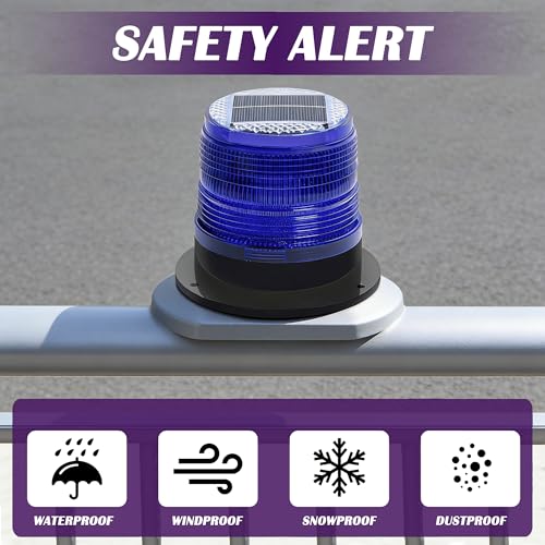 Image of Solar Strobe Warning Light: Strong Magnetic Base Waterproof Traffic Light,Solar Safety Flashing LED Lamp for Construction, Traffic, Factory, Safety Sign, Crane Tower, Boat Navigation (Blue)