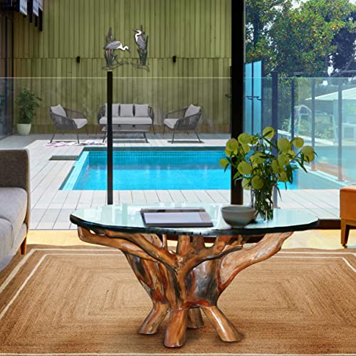 Chic Teak Teak Root Coffee Table Including 43 Inch Round Glass Top, Made From Solid A-Grade Teak Wood #TOP1