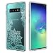Casetego Compatible Galaxy S10 Plus Case,Clear Soft Flexible TPU Case Rubber Silicone Skin with Flowers Floral Printed Back Cover for Samsung Galaxy S10 Plus,Green Flower
