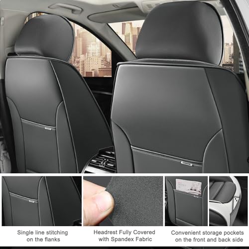 Image of 2 Seat Covers for Hyundai Santa Fe XL 2001-2024,Premium Nappa Leather Car Seat Covers Car Seat Cushions,Waterproof Soft Seat Covers for Cars,Interior Accessories with Airbag(Luxury-Gray&White)
