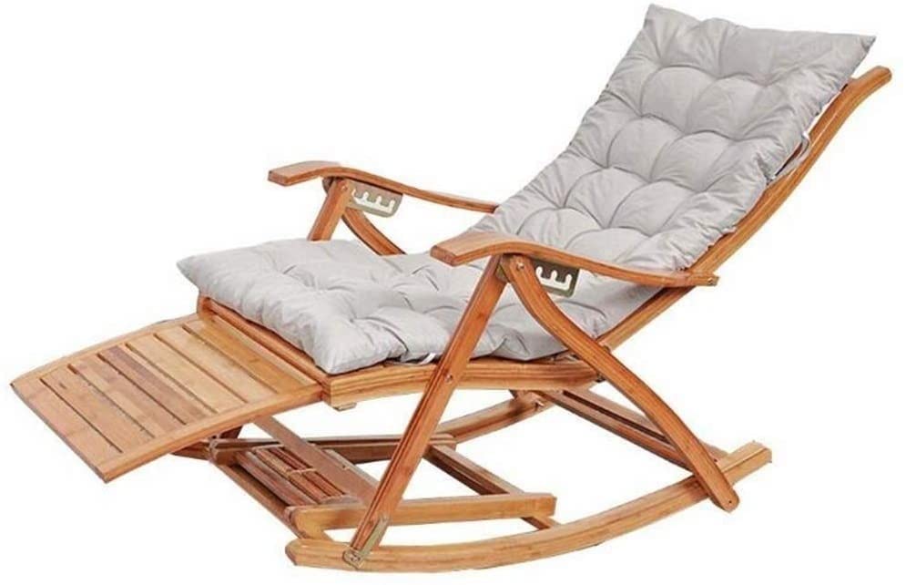 Chaise pliante berçante kaki avec repose-pieds de massage et coussin