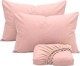 Cozzilar Jogo de Lençol Cama King Percal 400 Fios Liso 3 Peças Inclui 1 Lençol King Size Com Elástico e 2 Fronhas Não Faz Bolinhas Toque Extra Macio (Rosê)