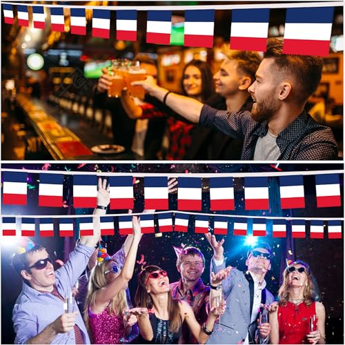 Image of 2 Pack France Flag Banner String Small Mini 66 Feet 60 Pcs French Hanging Flags Decoration