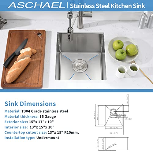 Aschael Bar Sink Undermount,15X17X10 Inch Undermount Kitchen Sink 16 Gauge Stainless Steel Sink Single Bowl Kitchen Sink Small Bar Prep Sink Deep Rv Sink #TOP4