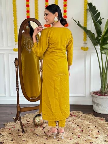 Image of Shiv Textiles Chanderi Solid Regular Kurta Sets for Women (JDA-ZIA-MUSTURD-S