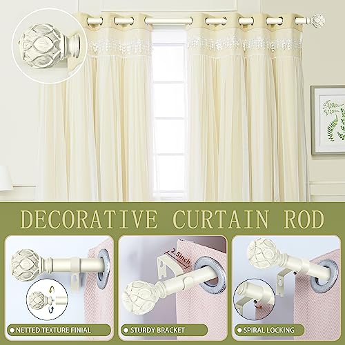 TANGWIN White Farmhouse Curtain Rods for Windows:18-60" Heavy Duty Adjustable Curtain Rod for Bedroom Living Room,Boho Decorative Rustic Drapery Rods with Vintage Coastal Texture Finials,Antique White by TANGWIN - Image 2
