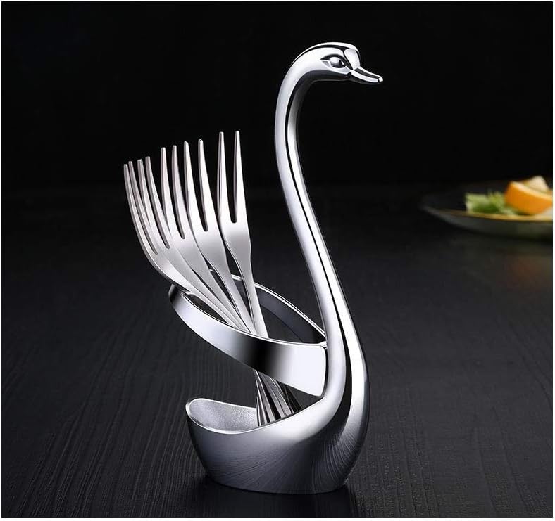 HENGTONGWANDA Fruit Fork Set 304 Stainless Steel Fruit Sign, Small Fork Dessert Dessert Fork, Cake Fork Fruit Cake Creative Tableware, Food Fork, Creative Cygnus, Swan + Fruit Fork 5