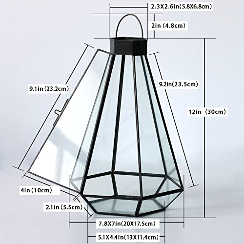 Modern Farmhouse Candle Lanterns Decorative 12" Black Metal Brass Lantern With Glass For Indoor&Outdoor,Events, Weddings Party And Home Decor Living Room Parties Hanging Lanterns 1Pc(12Inch) #TOP3