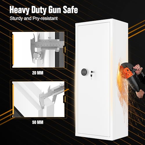 Image of Bonusall 12-15 White Gun Safe for Rifles,Fireproof Gun Safe for Rifles and Pistols,Rifle Safes for Home with Digital Keypad,Adjustable Shelves & Handgun Pockets-White