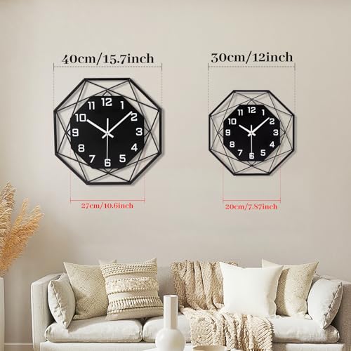 VIVILINEN Wall Clock Metal Kitchen Clock 30cm Modern Silent Non-Ticking Black Clock Skeleton Design for Living Room Bedroom, Office - Image 2