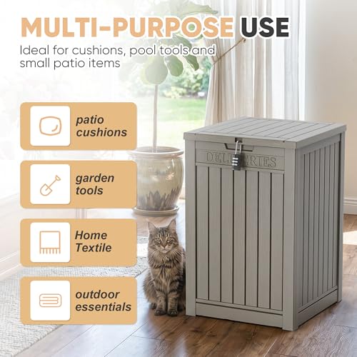 EasyUp 56 Gallon Deck Boxes Outdoor Waterproof, Resin Outside Storage Box for Patio Cushion Furniture Pool Accessories Garden Tools Indoor Outdoor Storage Bench (56 Gallon, Grey) — view 4