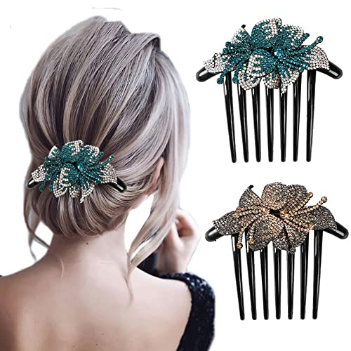 Elegant Retro Flower Hair Combs Vintage Flower Rhinestone Hair Comb For Women Bridal Wedding Party Hair Accessories Gift(Black) #TOP1