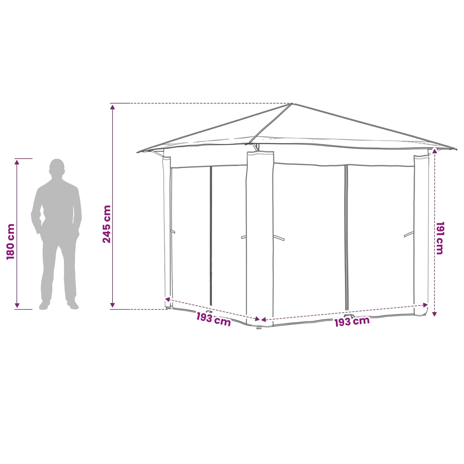 Gazebo namiot ogrodowy 2,6 x 2,6 m z 4 ściankami bocznymi w kolorze jasnoszarym, antracytowym, odporny na warunki atmosferyczne pawilon poliestrowy z regulacją wysokości, ochrona przed