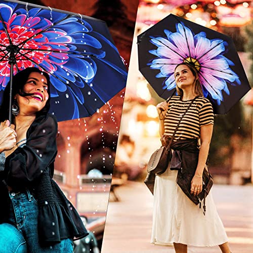 Zuoyouz Umbrellas Automatic Travel Umbrella Compact Umbrella For Rain, Windproof Uv Umbrella Portable Purse Umbrellas For Women, Men 2 Packs (Purple Flower, Red Flower) #TOP1
